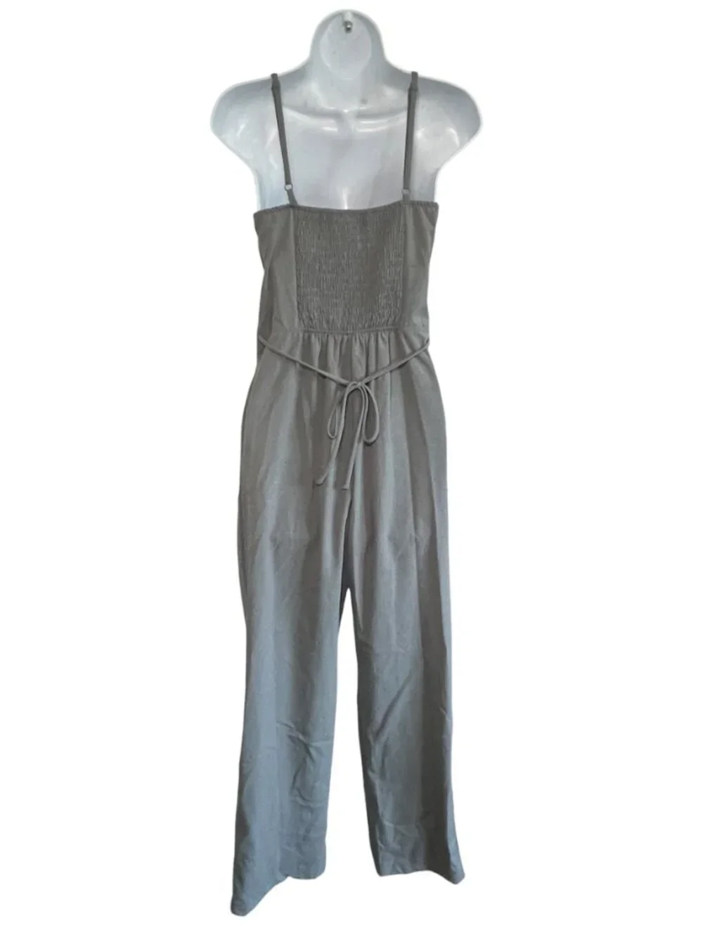Grey Wide Leg Jumpsuit Smocked Back - Picture 2 of 7